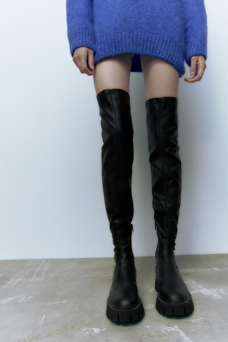 OVER THE KNEE BOOTS WITH TRACK SOLES Black ZARA Singapore